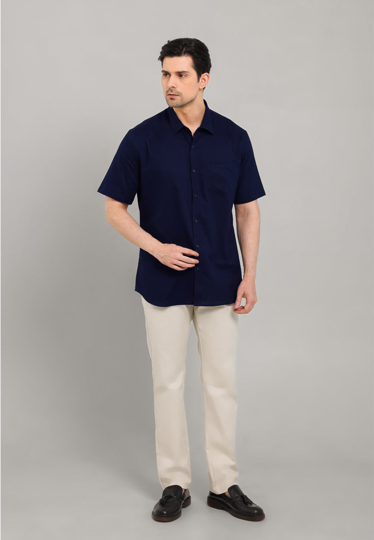 MOC Kemeja Lengan Pendek Pria Ehno - Navy