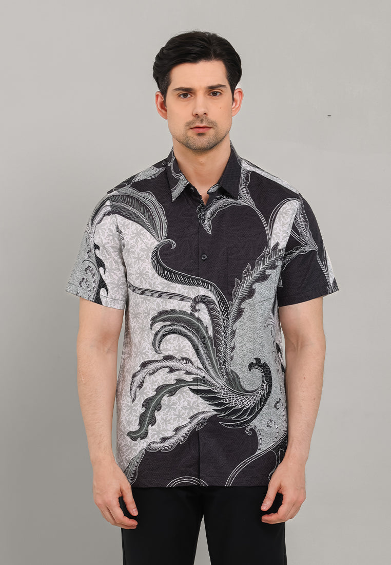 MOC - Kemeja Batik Pria Lengan Pendek Mandala - Grey
