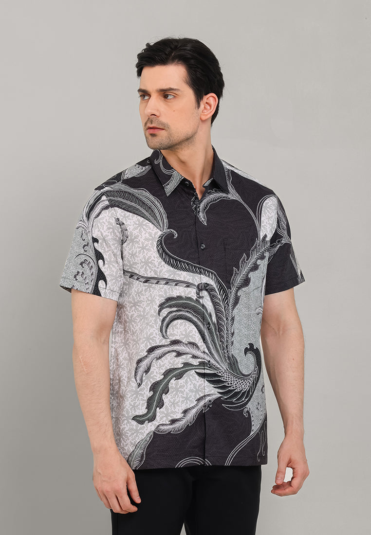 MOC - Kemeja Batik Pria Lengan Pendek Mandala - Grey