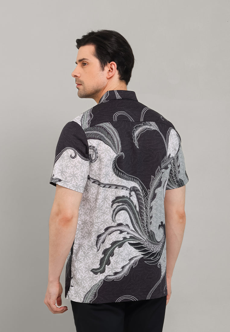 MOC - Kemeja Batik Pria Lengan Pendek Mandala - Grey