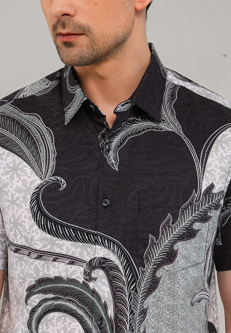 MOC - Kemeja Batik Pria Lengan Pendek Mandala - Grey