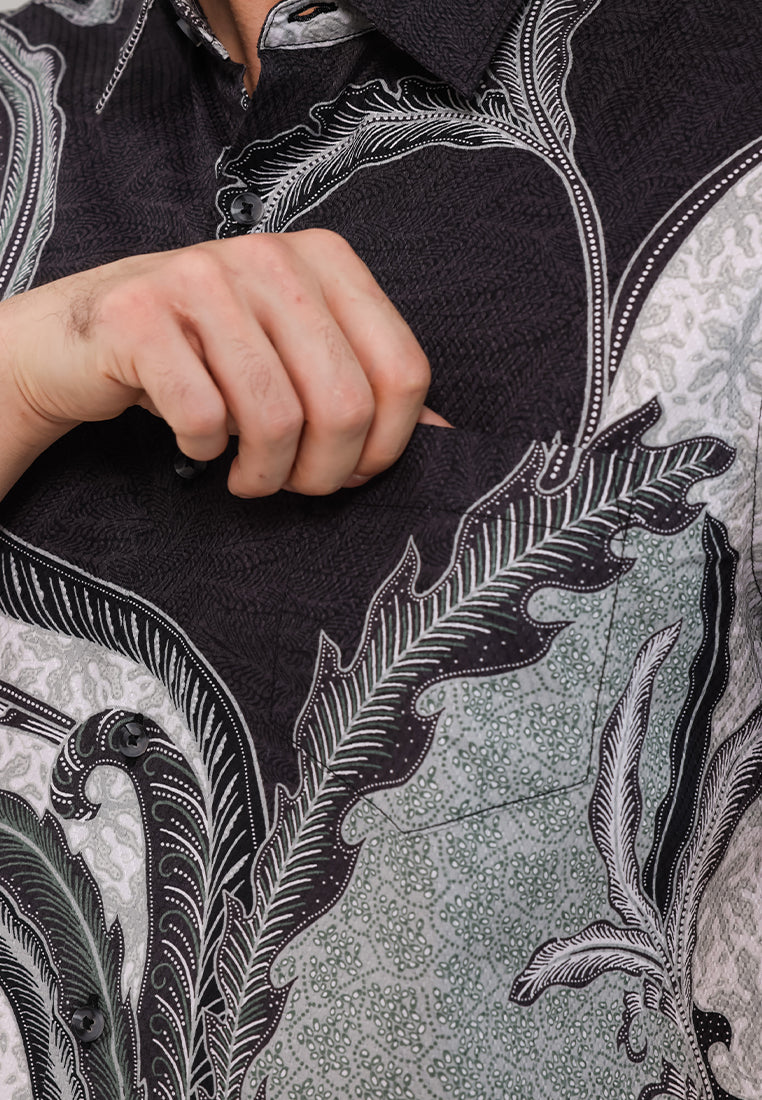 MOC - Kemeja Batik Pria Lengan Pendek Mandala - Grey