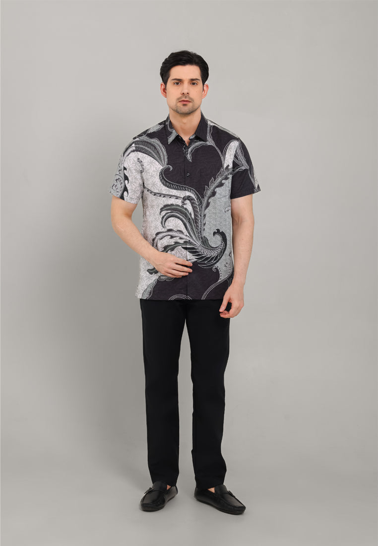 MOC - Kemeja Batik Pria Lengan Pendek Mandala - Grey