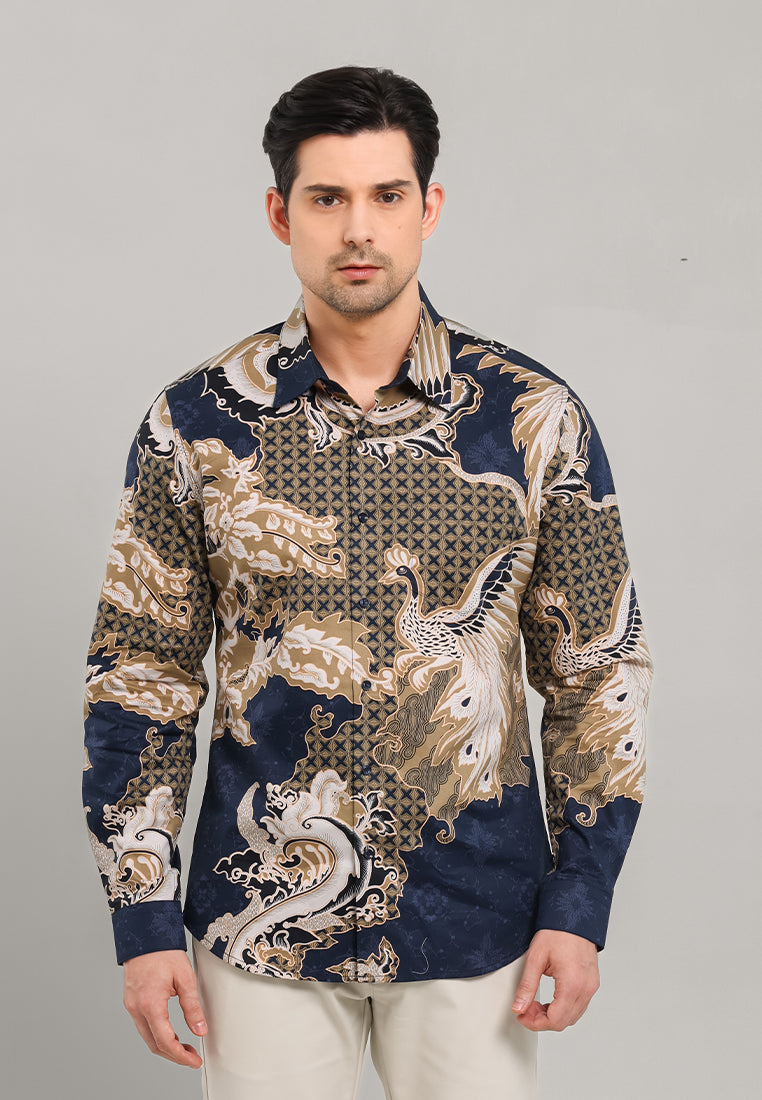 MOC - Kemeja Batik Pria Lengan Panjang Arga - Navy