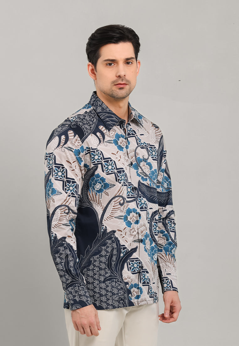MOC - Kemeja Batik Pria Lengan Panjang Angga - Navy