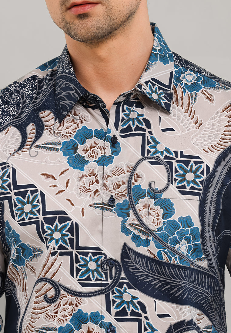 MOC - Kemeja Batik Pria Lengan Panjang Angga - Navy