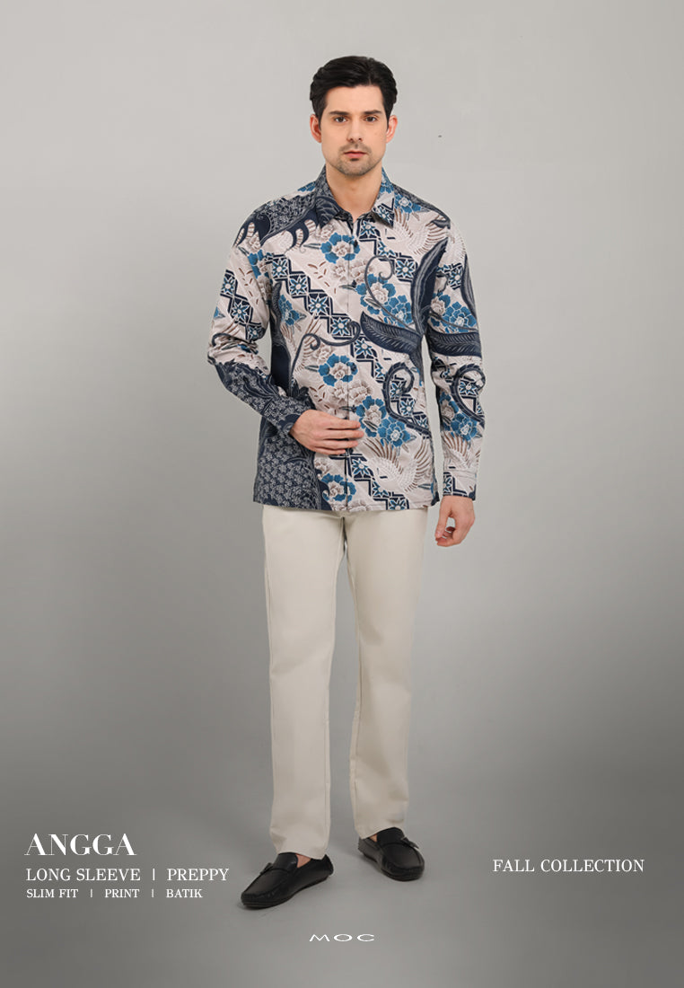 MOC - Kemeja Batik Pria Lengan Panjang Angga - Navy