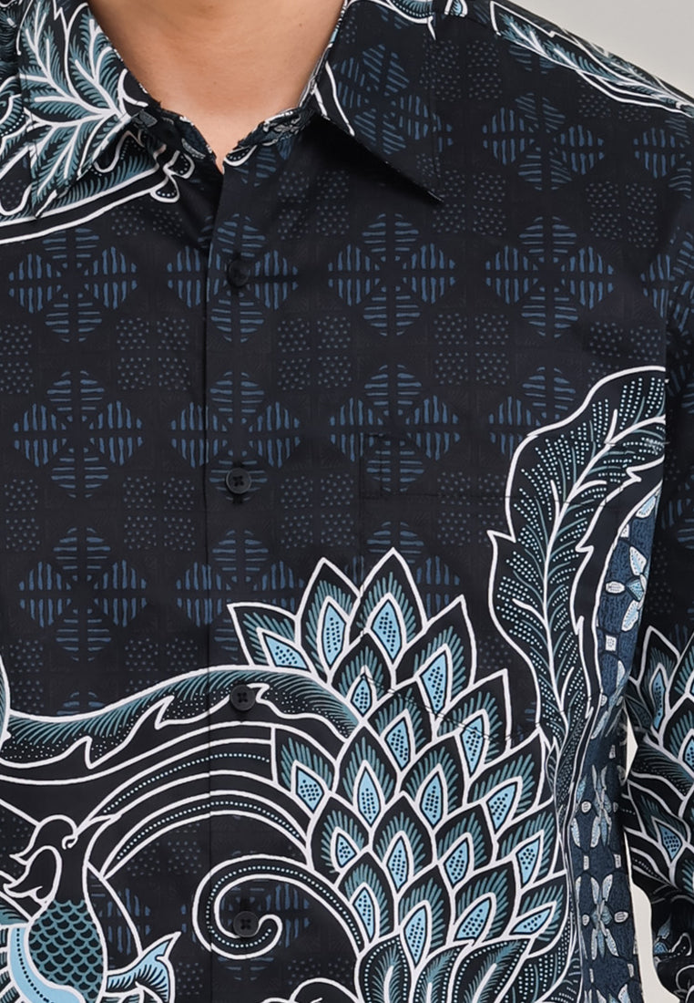 MOC - Kemeja Batik Pria Lengan Panjang Rudsaka - Black
