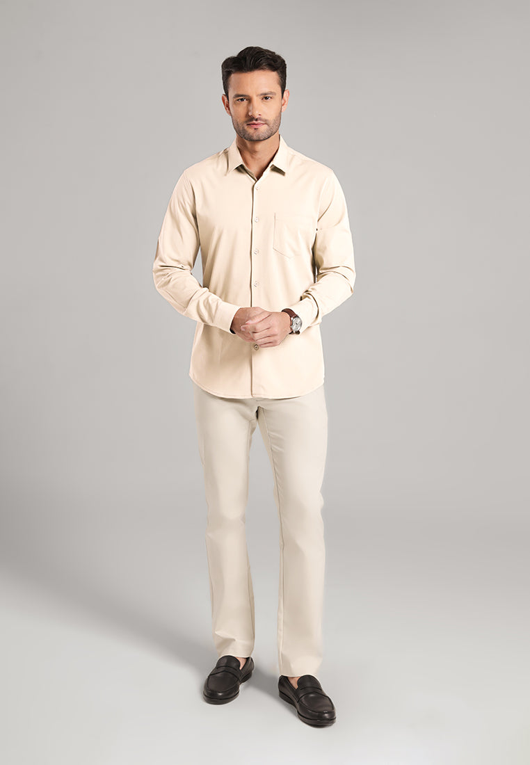 MOC - Kemeja Polos Pria Lengan Panjang Laredo - Beige