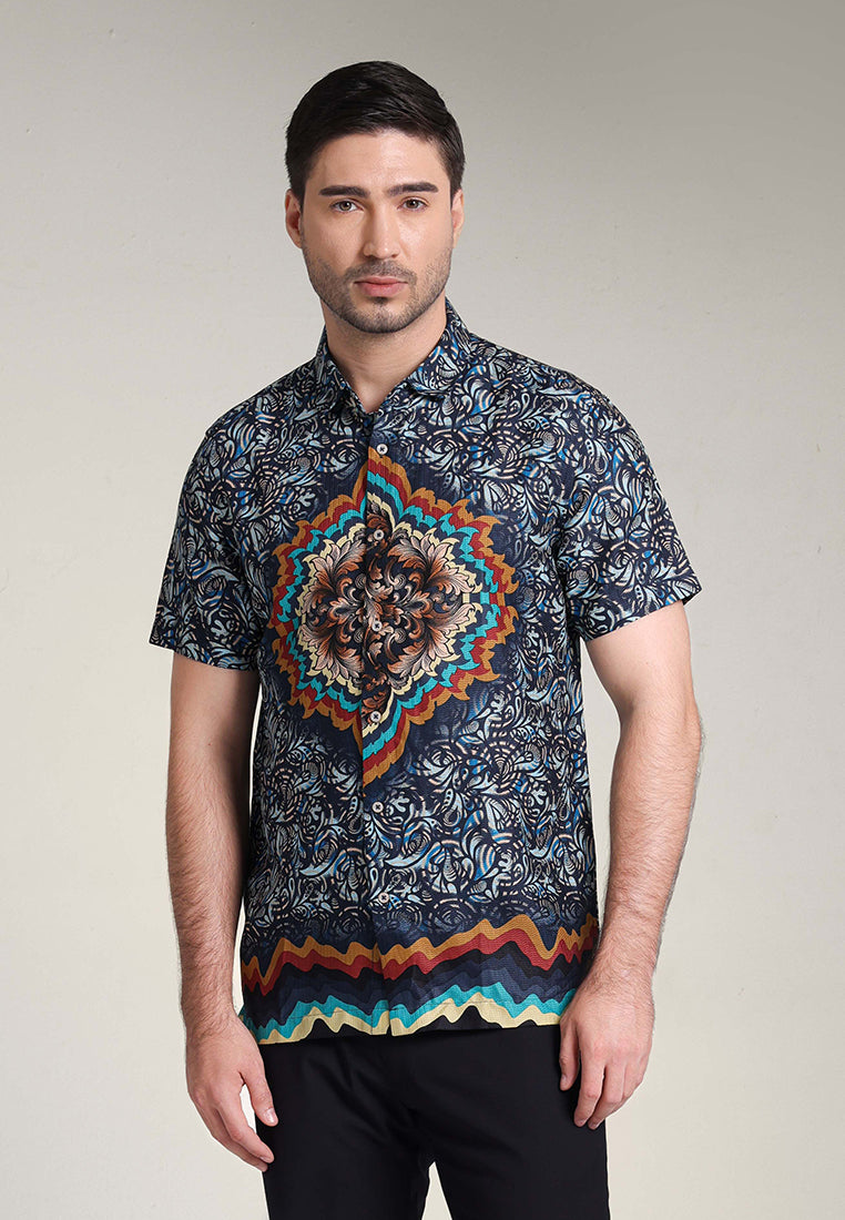 MOC - Kemeja Motif Lengan Pendek Pria Timmy - Navy