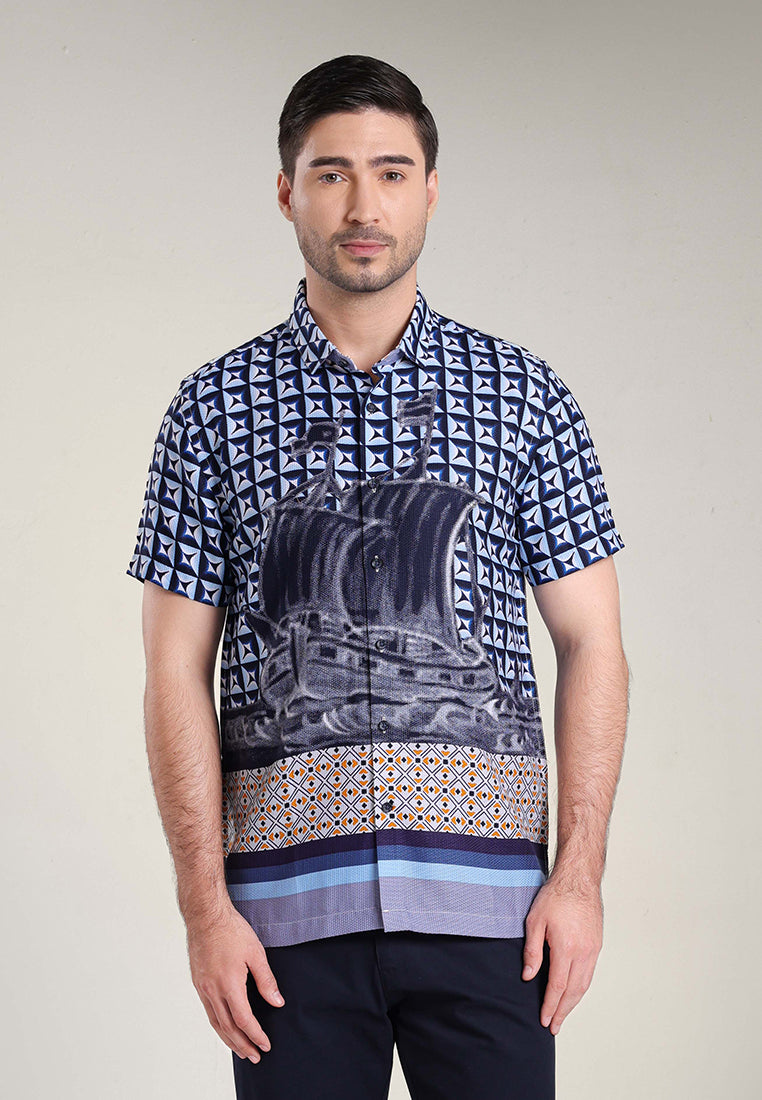 MOC Kemeja Lengan Pendek Pria SHIP ON - Blue