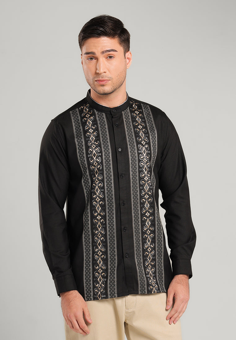 MOC Kemeja Koko Lengan Panjang Pria NIKOLAI - BLACK