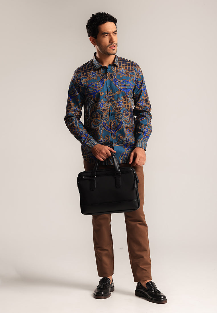 MOC - Kemeja Batik Pria Lengan Panjang Bramantha - Navy
