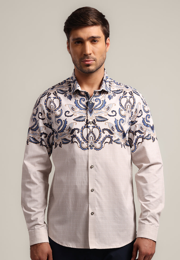 MOC - Kemeja Batik Pria Lengan Panjang Ismaya - Beige