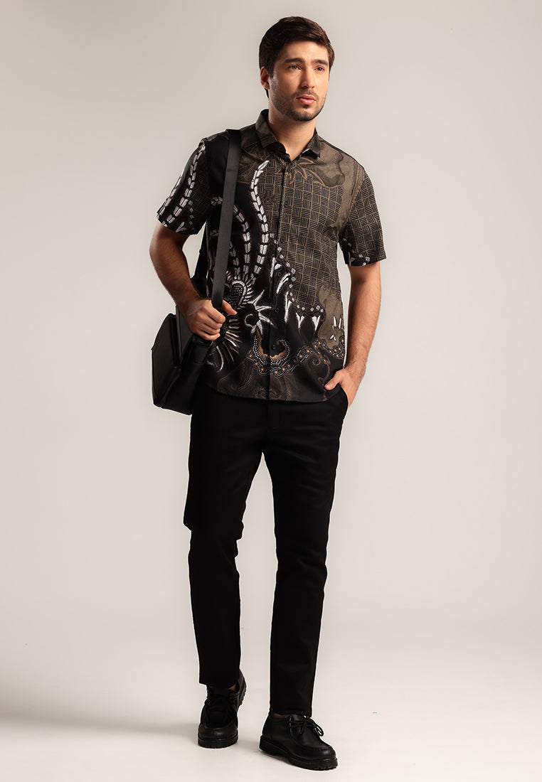 MOC - Kemeja Batik Pria Lengan Pendek Bimalandra - Black