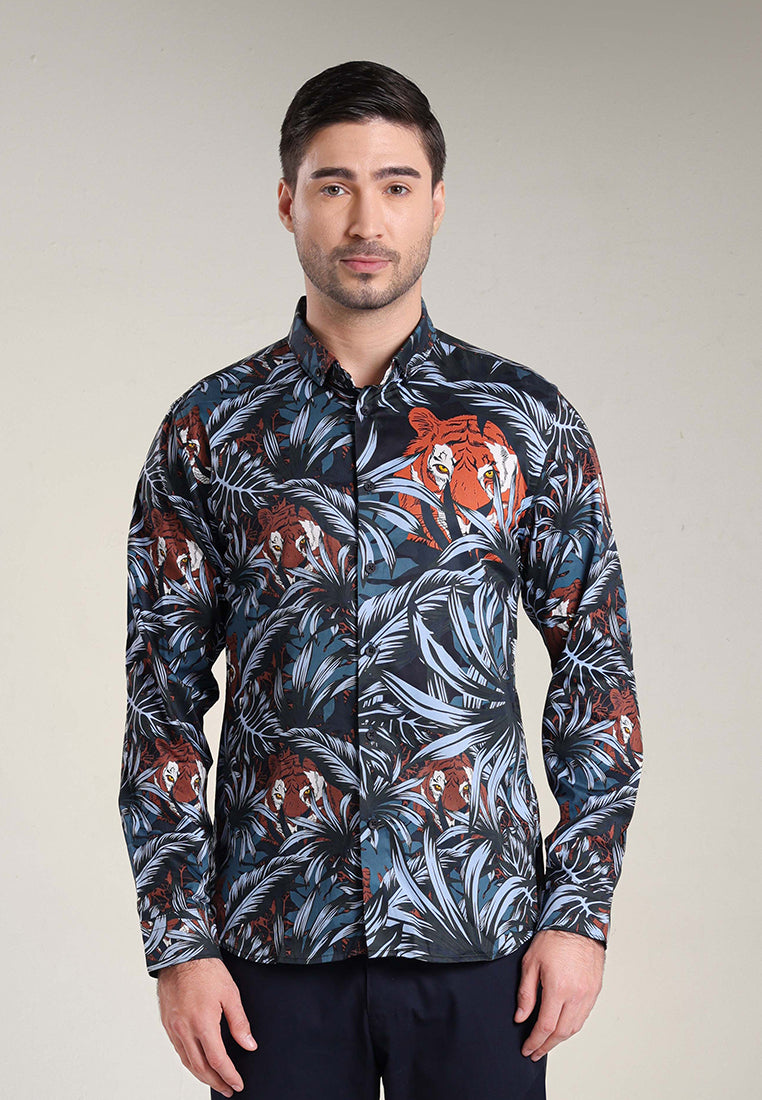 MOC Kemeja Motif Lengan Panjang Pria THIGER - Dark Grey