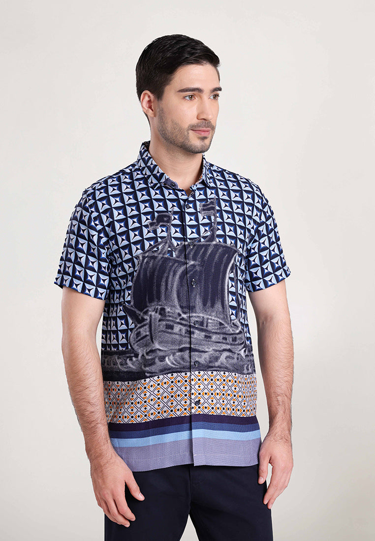MOC Kemeja Lengan Pendek Pria SHIP ON - Blue