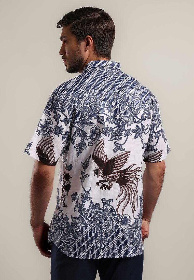MOC - Kemeja Batik Pria Lengan Pendek Nirwasita - White