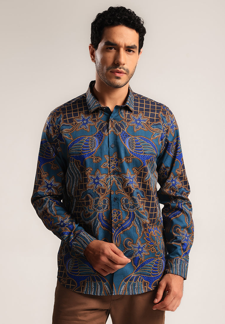 MOC - Kemeja Batik Pria Lengan Panjang Bramantha - Navy
