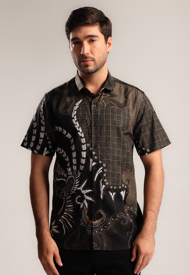 MOC - Kemeja Batik Pria Lengan Pendek Bimalandra - Black