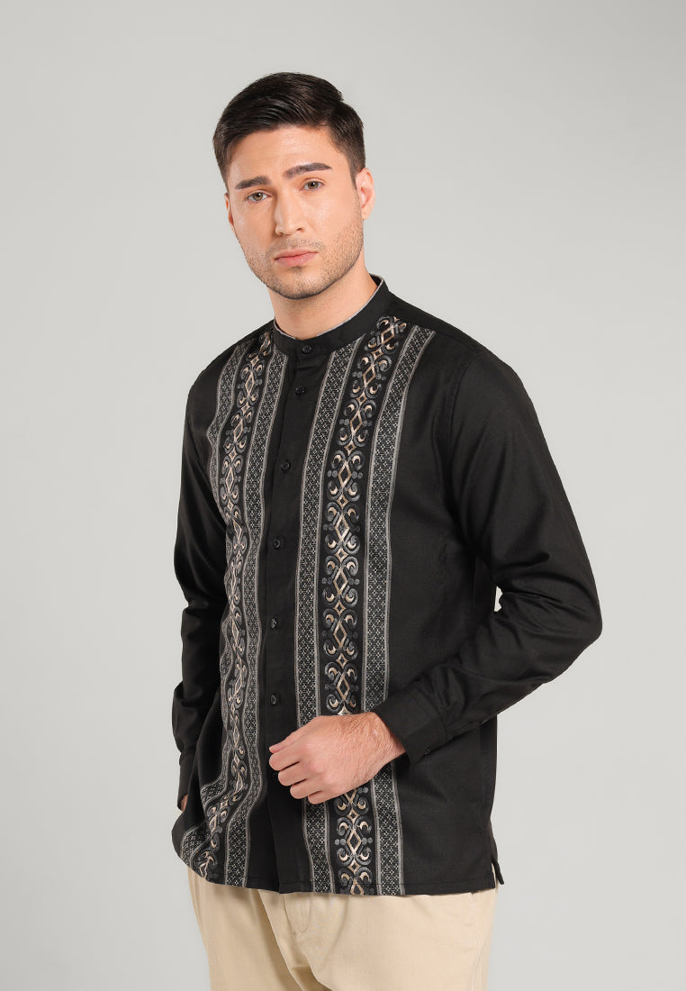MOC Kemeja Koko Lengan Panjang Pria NIKOLAI - BLACK