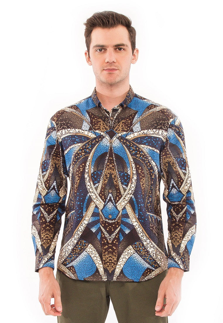 MOC Kemeja Motif Lengan Panjang Pria Falco - Blue