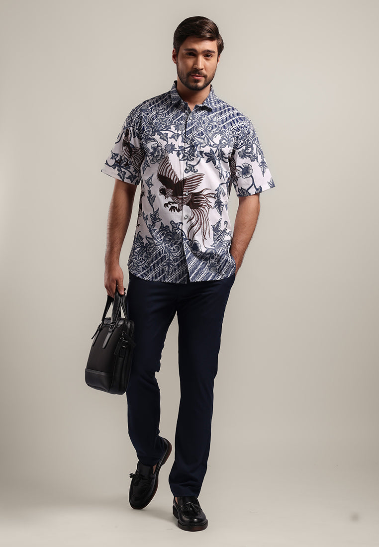MOC - Kemeja Batik Pria Lengan Pendek Nirwasita - White