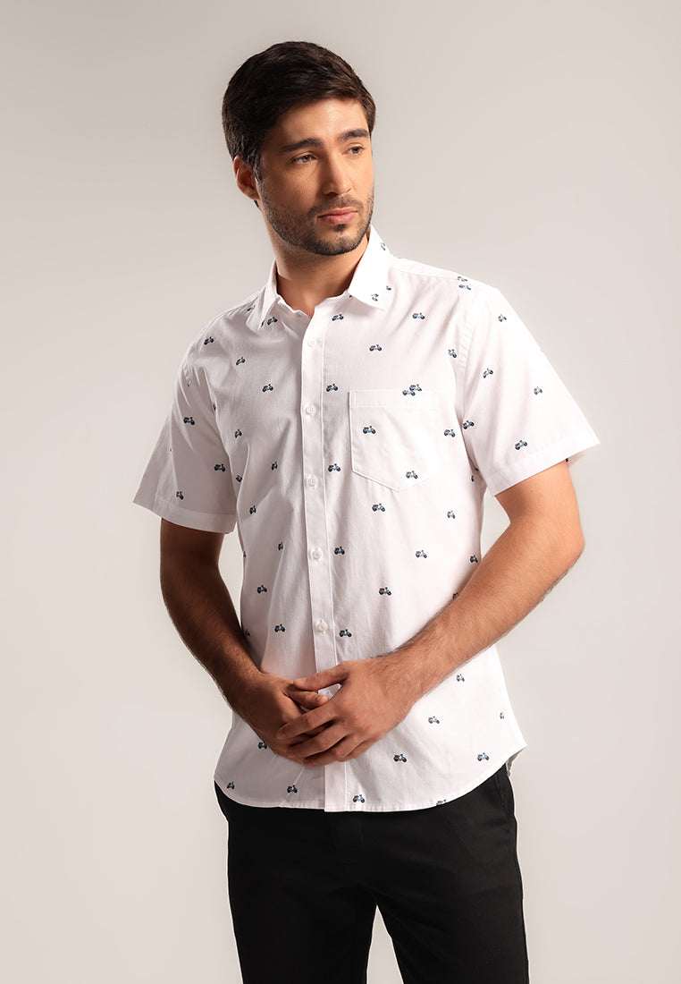 MOC - Kemeja Motif Pria Lengan Pendek Nirved - White