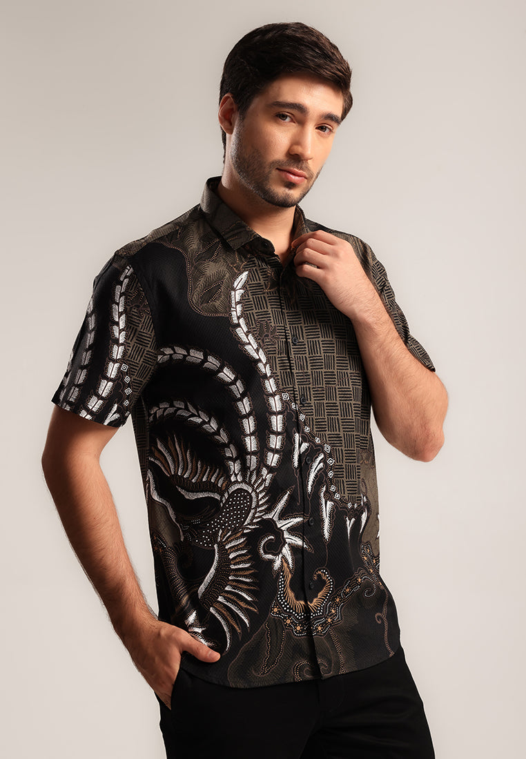 MOC - Kemeja Batik Pria Lengan Pendek Bimalandra - Black