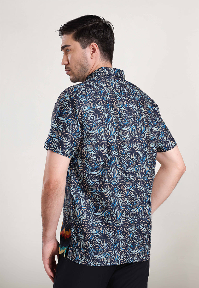 MOC - Kemeja Motif Lengan Pendek Pria Timmy - Navy