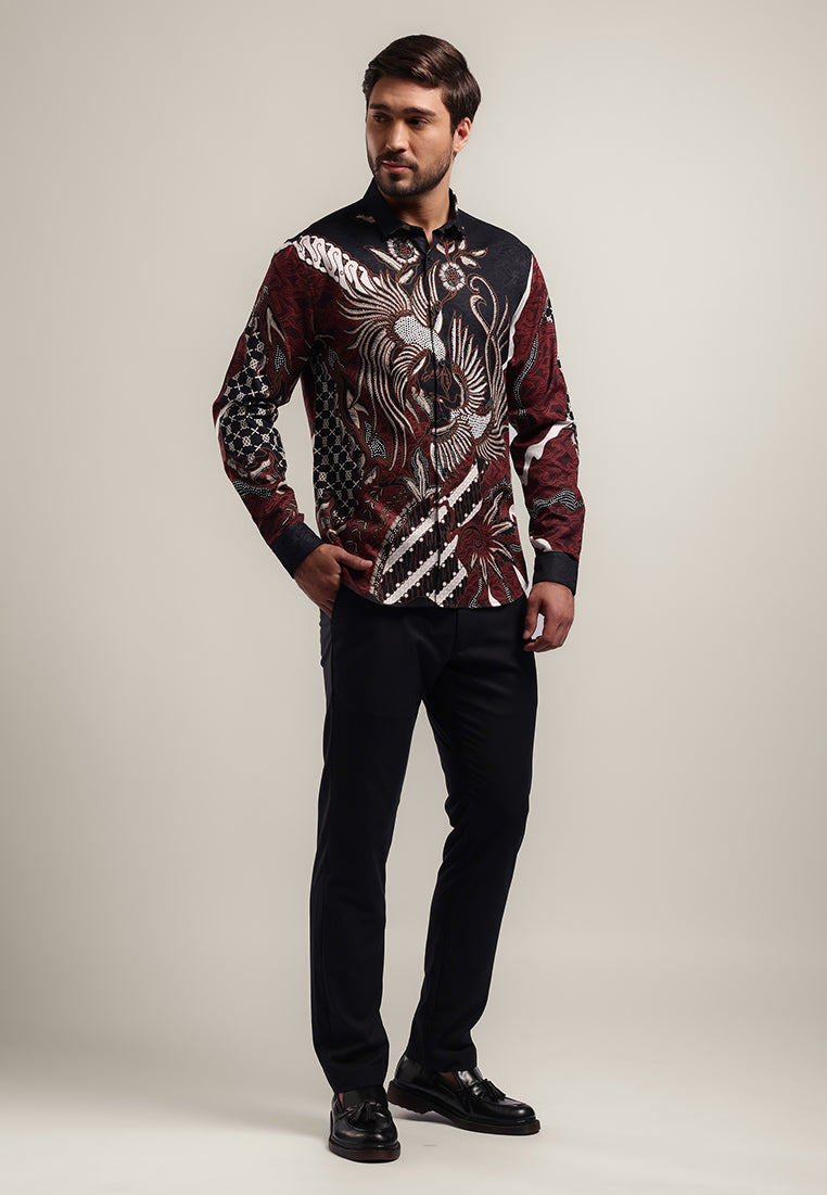 MOC Kemeja Batik Lengan Panjang Pria DANINDRA - MAROON