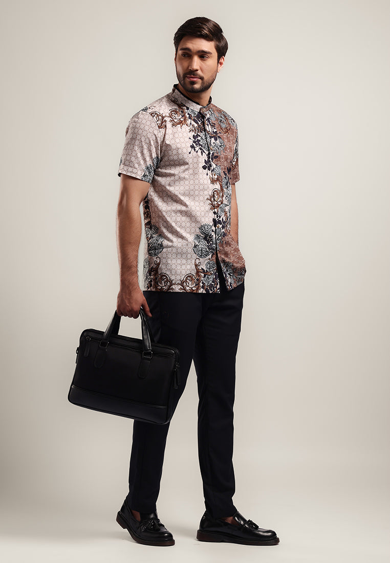 MOC Kemeja Koko Lengan Pendek Pria Modern Fit SCAFO - BEIGE