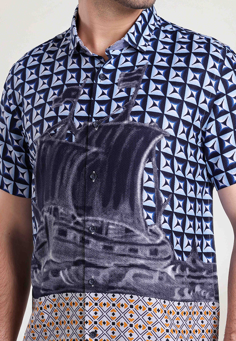 MOC Kemeja Lengan Pendek Pria SHIP ON - Blue