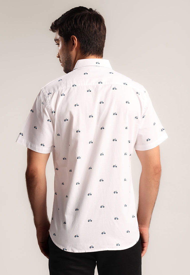 MOC - Kemeja Motif Pria Lengan Pendek Nirved - White