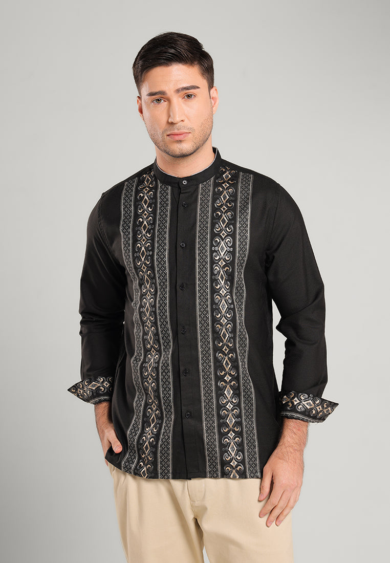 MOC Kemeja Koko Lengan Panjang Pria NIKOLAI - BLACK