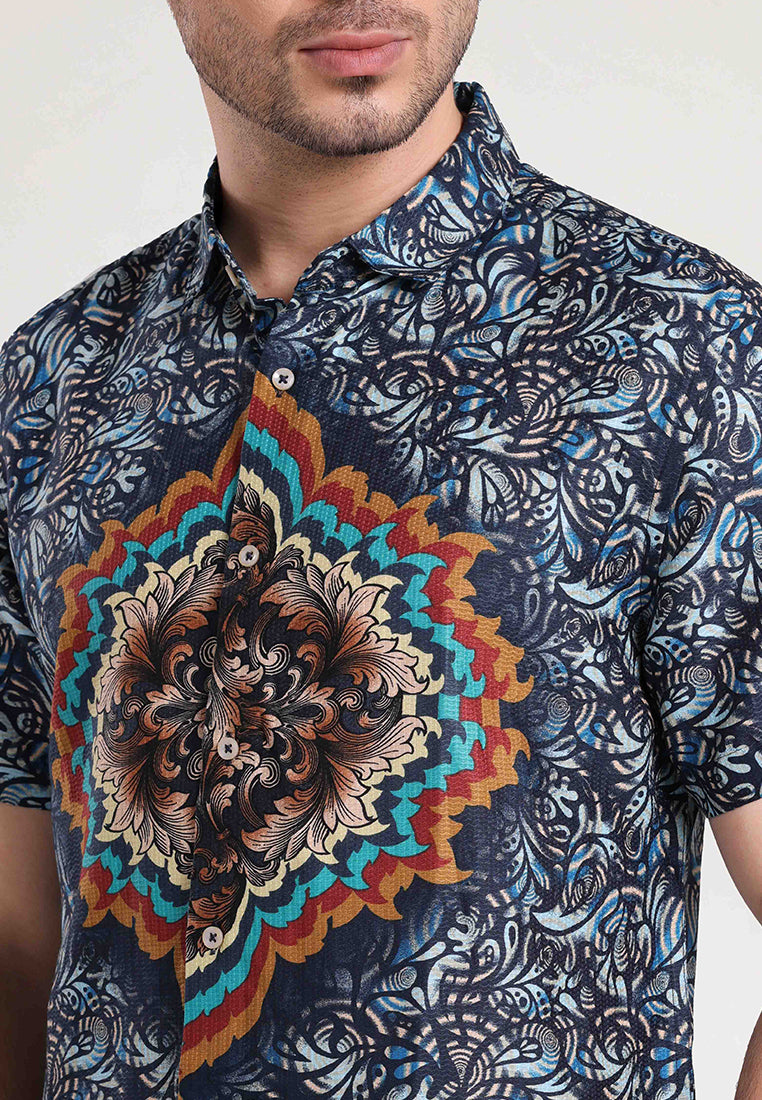 MOC - Kemeja Motif Lengan Pendek Pria Timmy - Navy