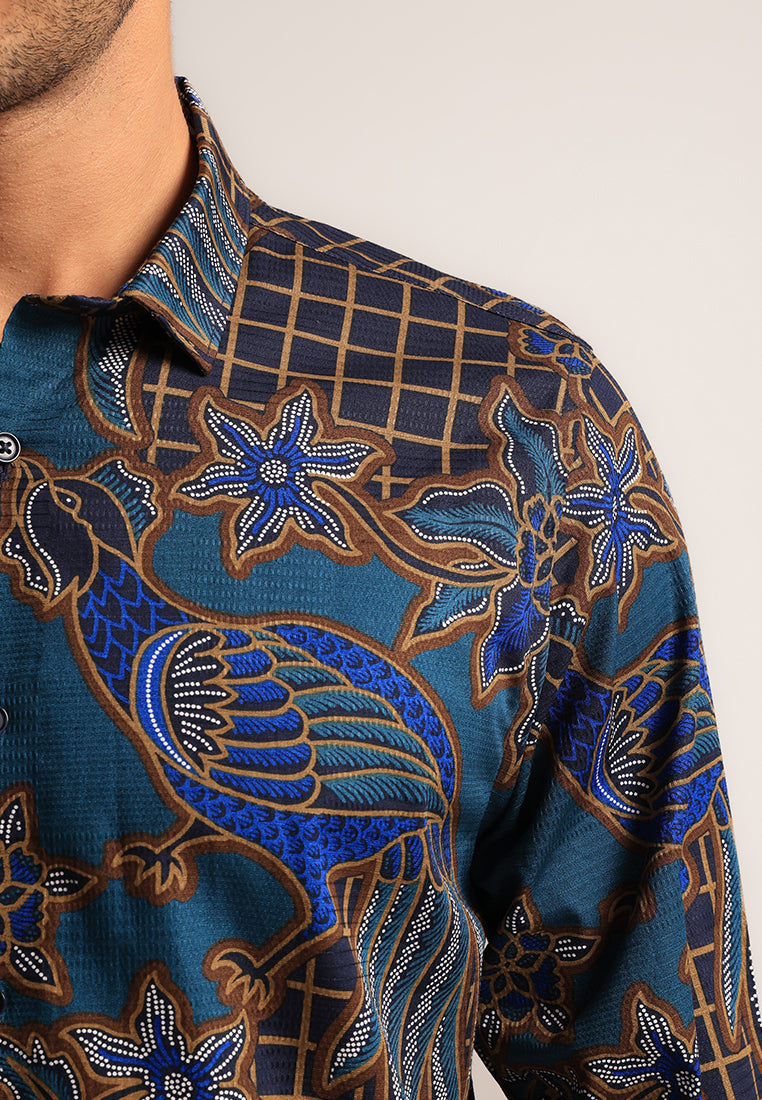 MOC - Kemeja Batik Pria Lengan Panjang Bramantha - Navy