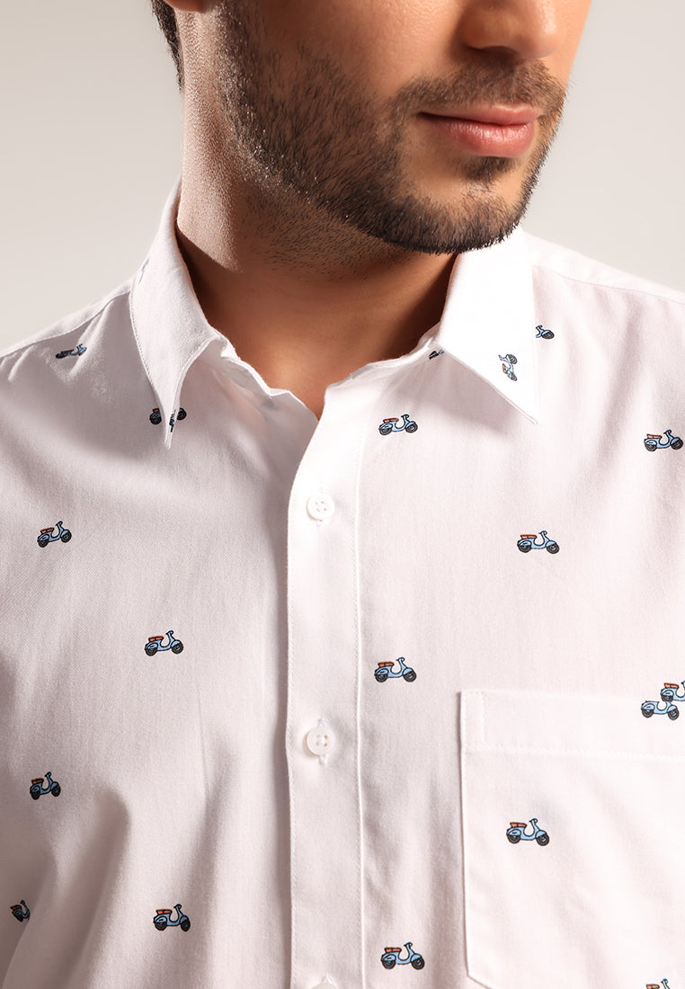 MOC - Kemeja Motif Pria Lengan Pendek Nirved - White