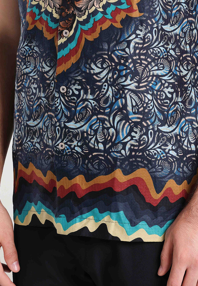 MOC - Kemeja Motif Lengan Pendek Pria Timmy - Navy