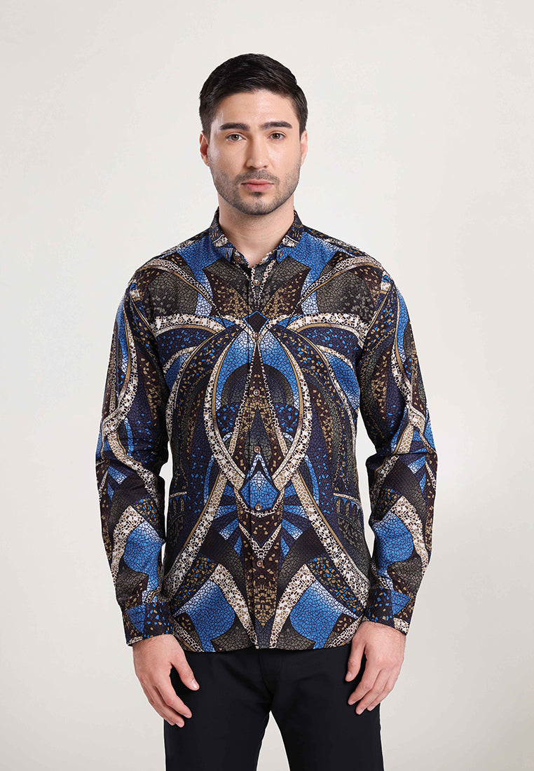 MOC Kemeja Motif Lengan Panjang Pria Falco - Blue