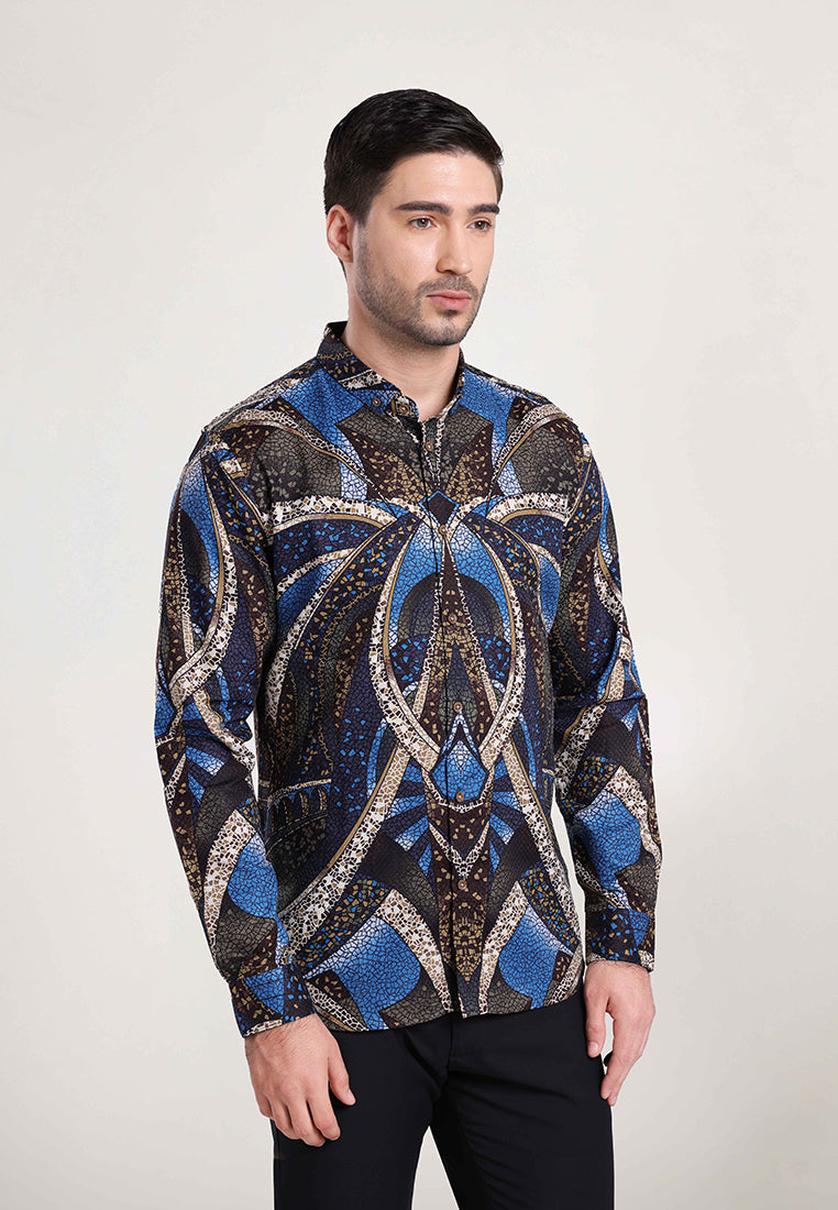MOC Kemeja Motif Lengan Panjang Pria Falco - Blue