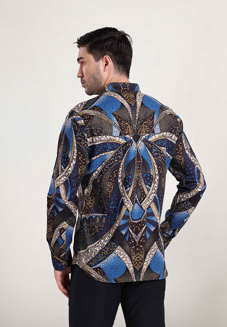 MOC Kemeja Motif Lengan Panjang Pria Falco - Blue