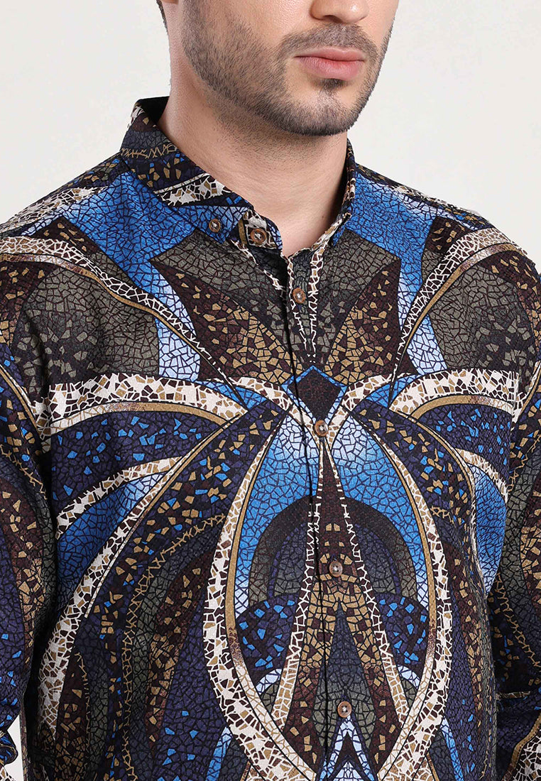 MOC Kemeja Motif Lengan Panjang Pria Falco - Blue