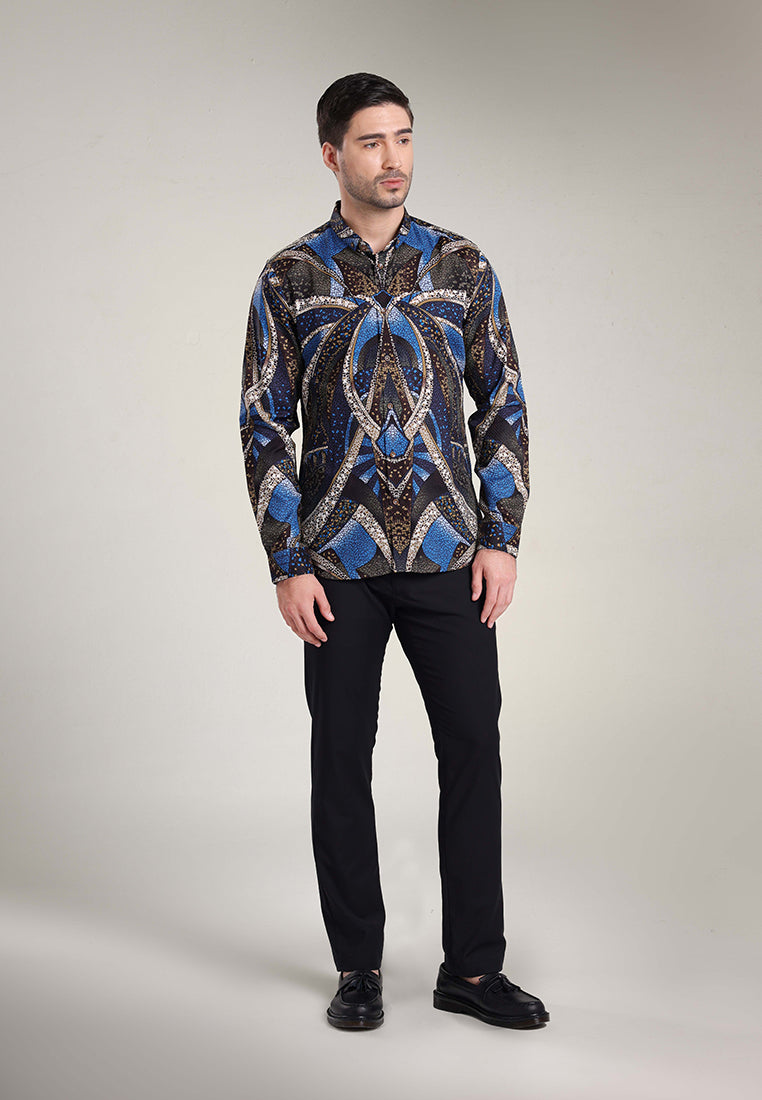 MOC Kemeja Motif Lengan Panjang Pria Falco - Blue