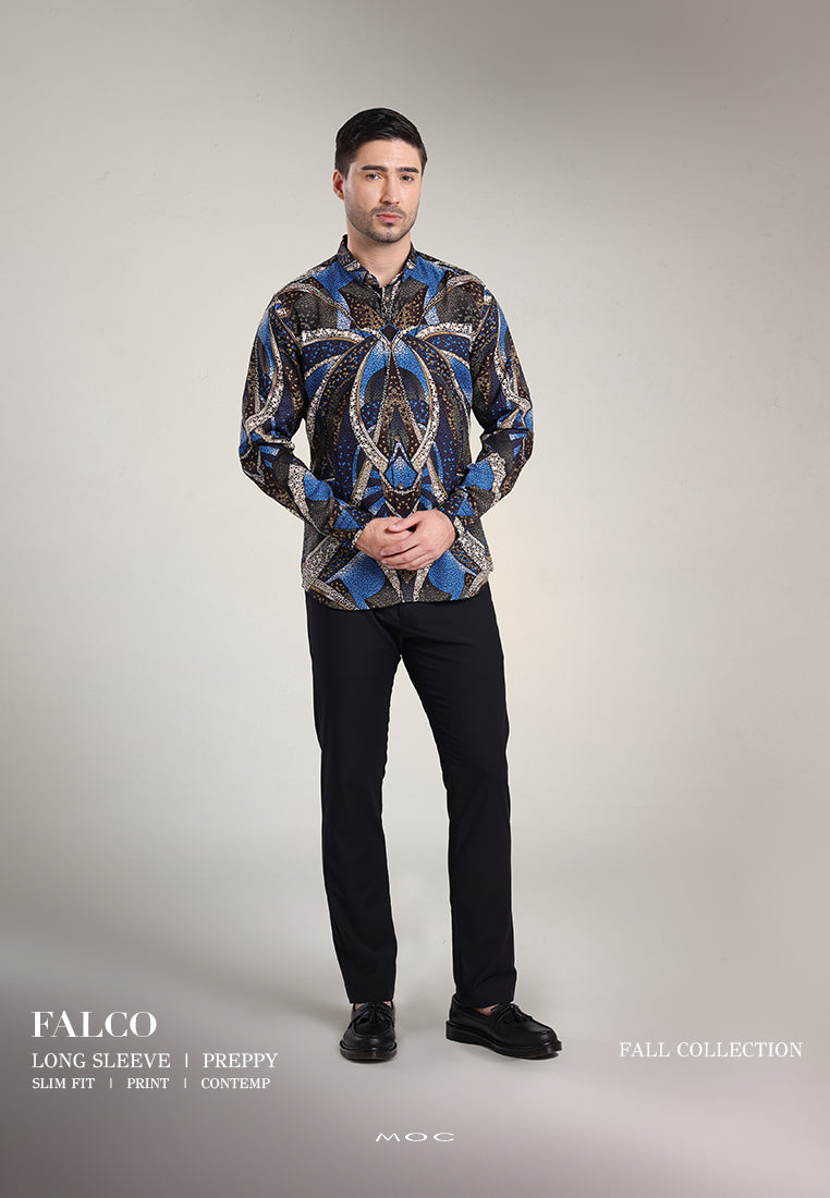 MOC Kemeja Motif Lengan Panjang Pria Falco - Blue