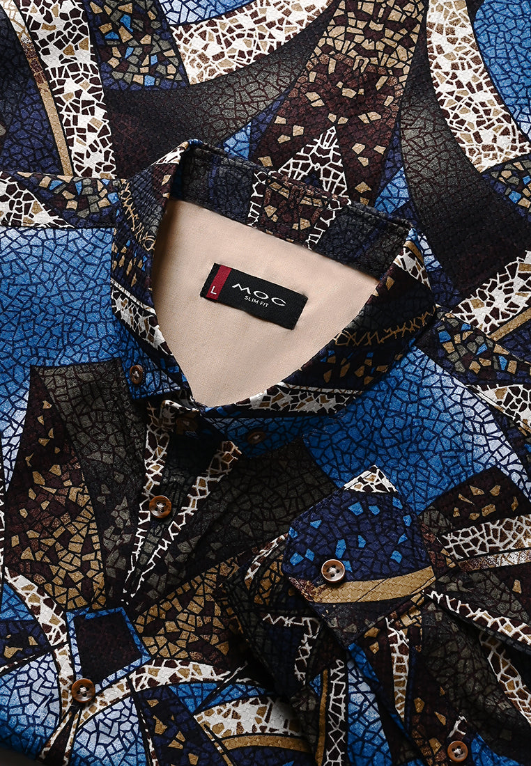 MOC Kemeja Motif Lengan Panjang Pria Falco - Blue