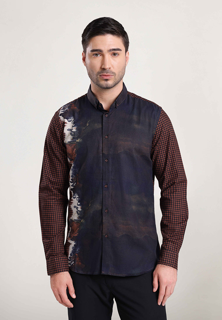 MOC Kemeja Motif Lengan Panjang Pria HONDU - Brown