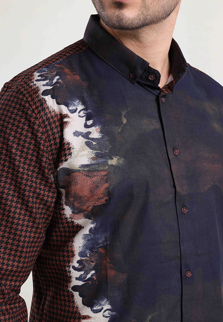 MOC Kemeja Motif Lengan Panjang Pria HONDU - Brown