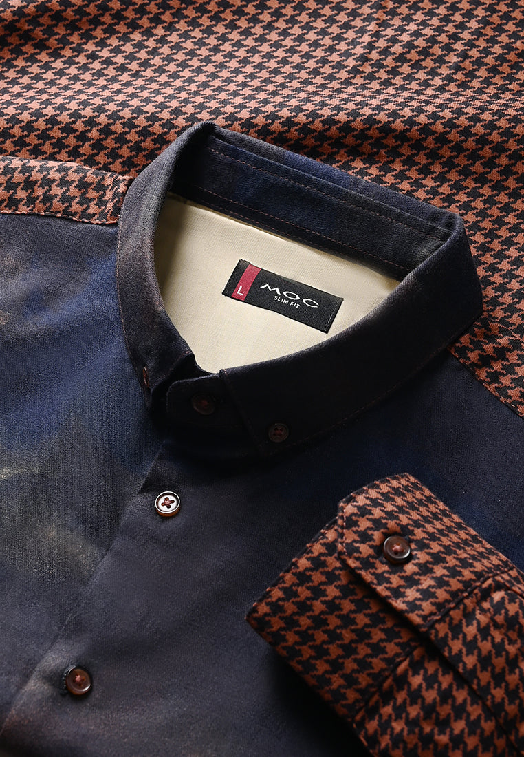 MOC Kemeja Motif Lengan Panjang Pria HONDU - Brown