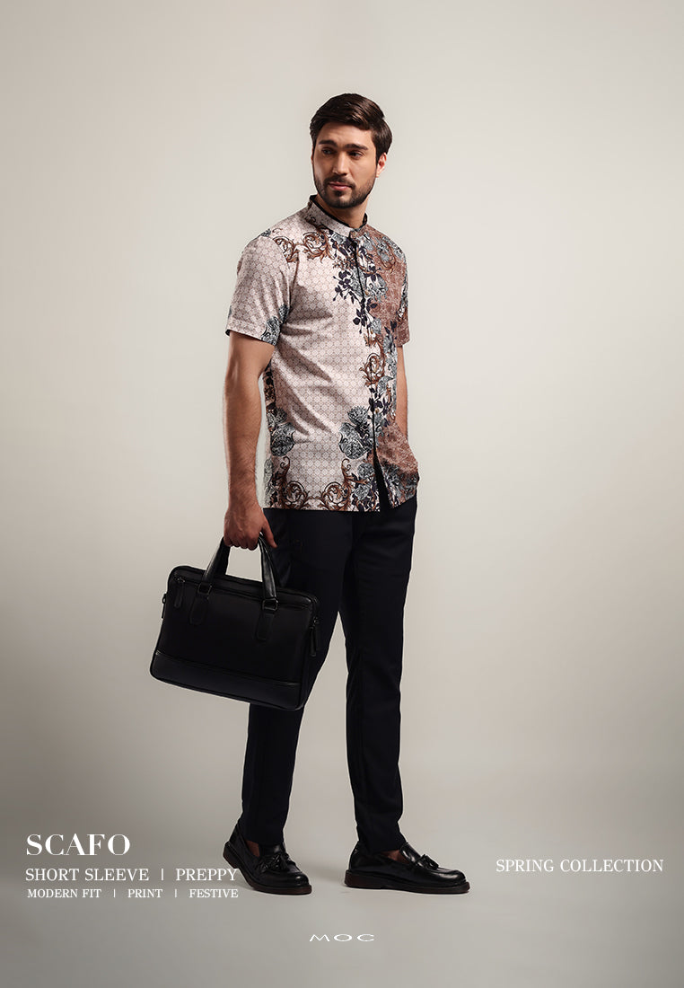 MOC Kemeja Koko Lengan Pendek Pria Modern Fit SCAFO - BEIGE